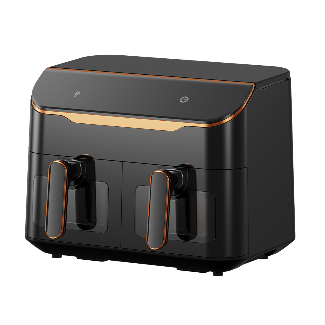 Friteuse à air oraimo NutriFry Duo à double fenêtre de visualisation, capacité totale de 8 L, double panier et commandes indépendantes